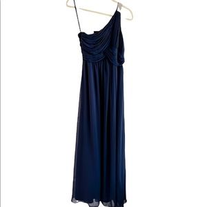 Calvin Klein Navy Blue One Pearlescent Strap Gathered Front Gown Size 6